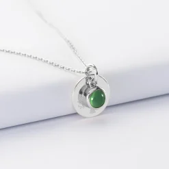 Pendentif réversible personnalisé médaille gravée argent 15 mm et breloque pierre naturelle 8 mm