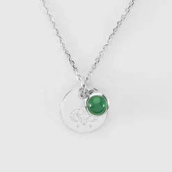 Pendentif réversible personnalisé médaille gravée argent 15 mm et breloque pierre naturelle 8 mm