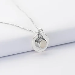 Pendentif réversible personnalisé médaille gravée argent 15 mm et breloque pierre naturelle 8 mm