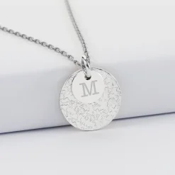 Pendentif réversible personnalisé double médailles martelées gravées argent 10 mm et 19 mm