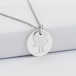 Pendentif réversible personnalisé double médailles martelées gravées argent 10 mm et 19 mm