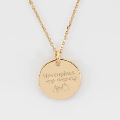 Pendentif Témoin personnalisé médaille soleil coeur bombé gravée plaqué or 19 mm