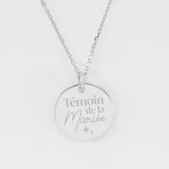 Pendentif Témoin personnalisé médaille soleil coeur bombé gravée argent 19 mm
