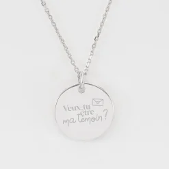 Pendentif Témoin personnalisé médaille soleil coeur bombé gravée argent 19 mm
