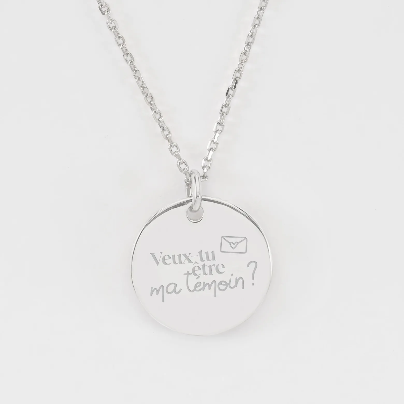 Pendentif Témoin personnalisé médaille soleil coeur bombé gravée argent 19 mm