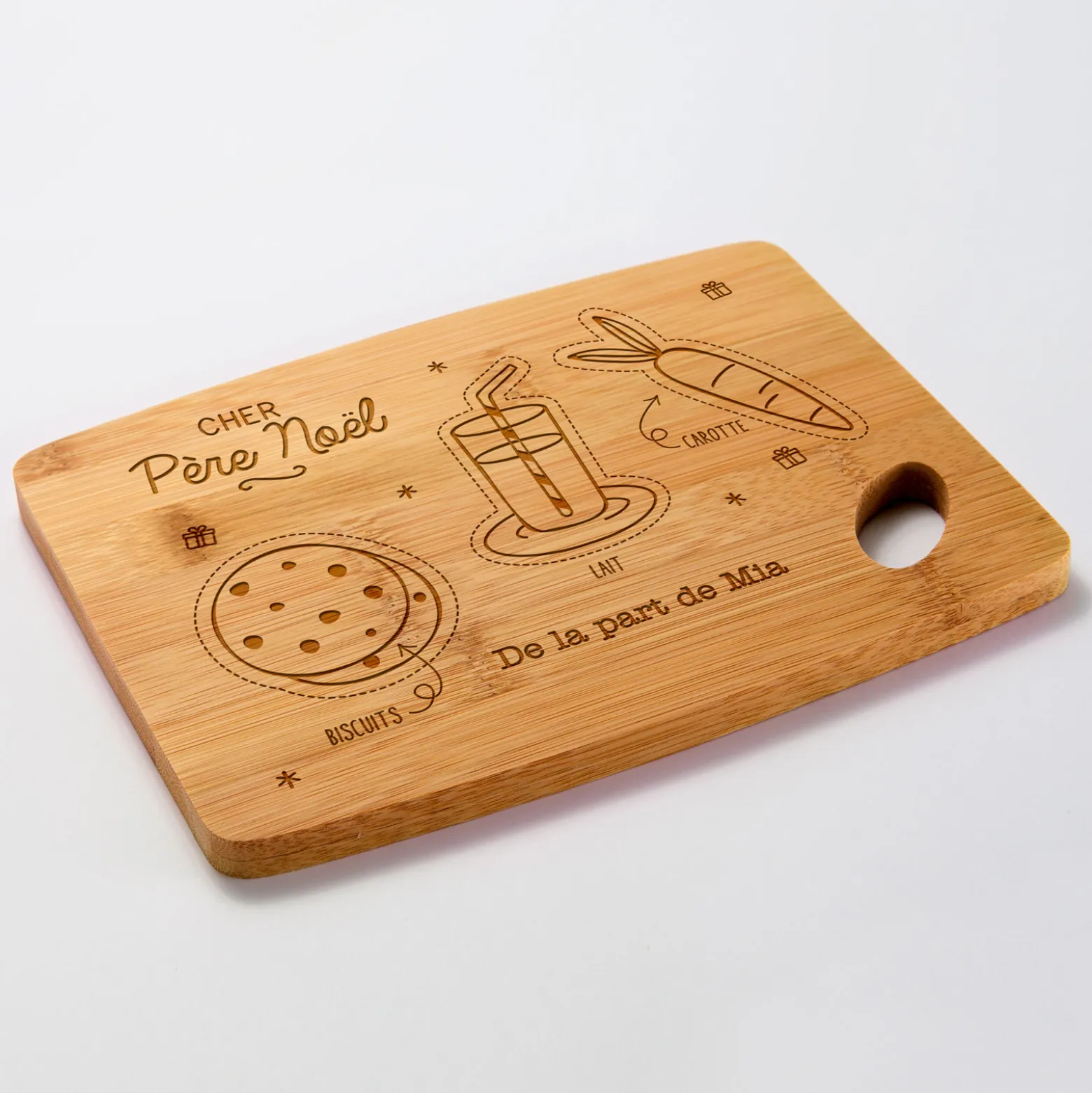 Planche à découper Noël personnalisée bambou gravé 20x15 cm - édition spéciale "Goûter du Père Noël"