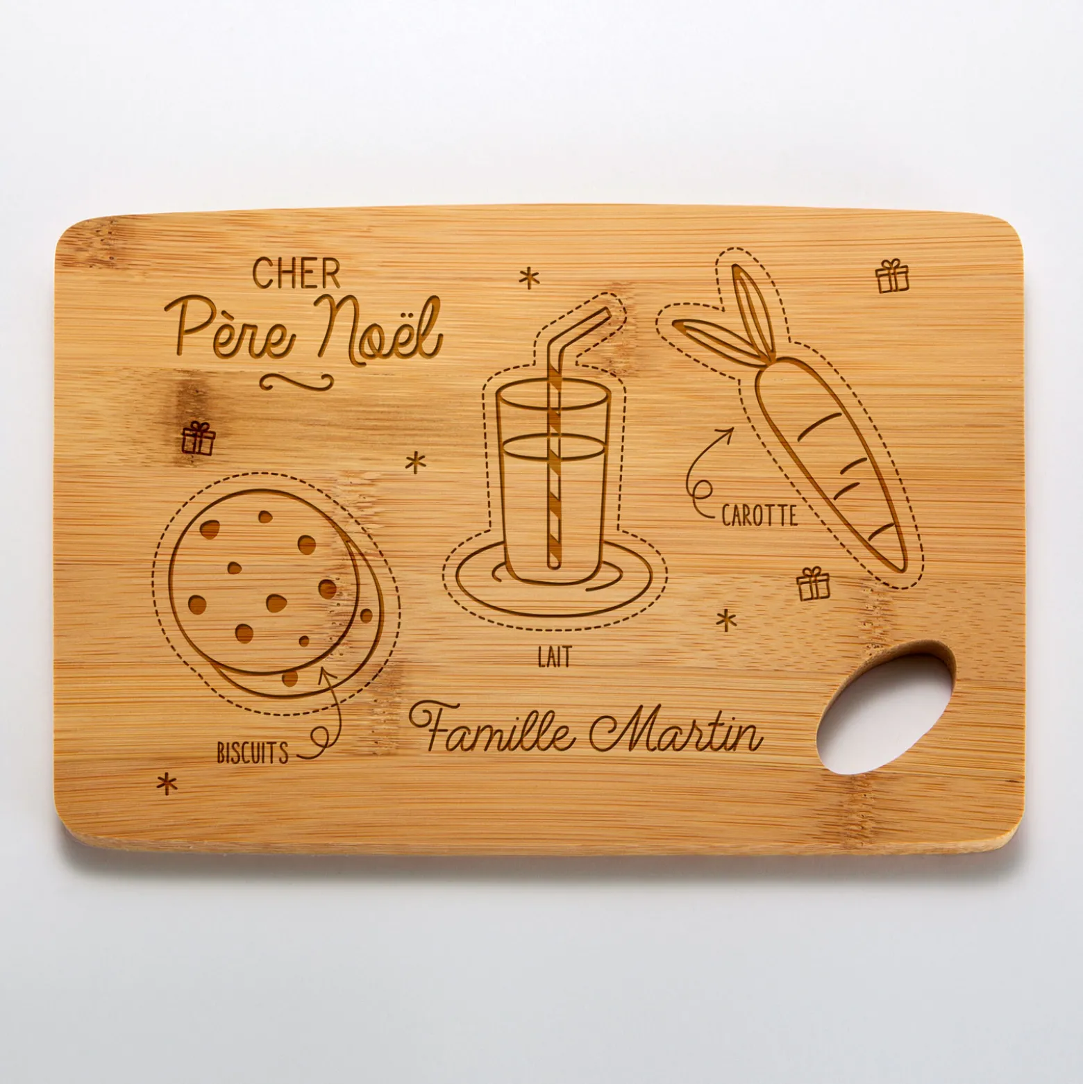 Planche à découper Noël personnalisée bambou gravé 20x15 cm - édition spéciale "Goûter du Père Noël"