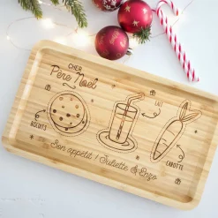 Plateau Noël personnalisé bois gravé 35x20 cm - édition spéciale "Goûter du Père Noël"