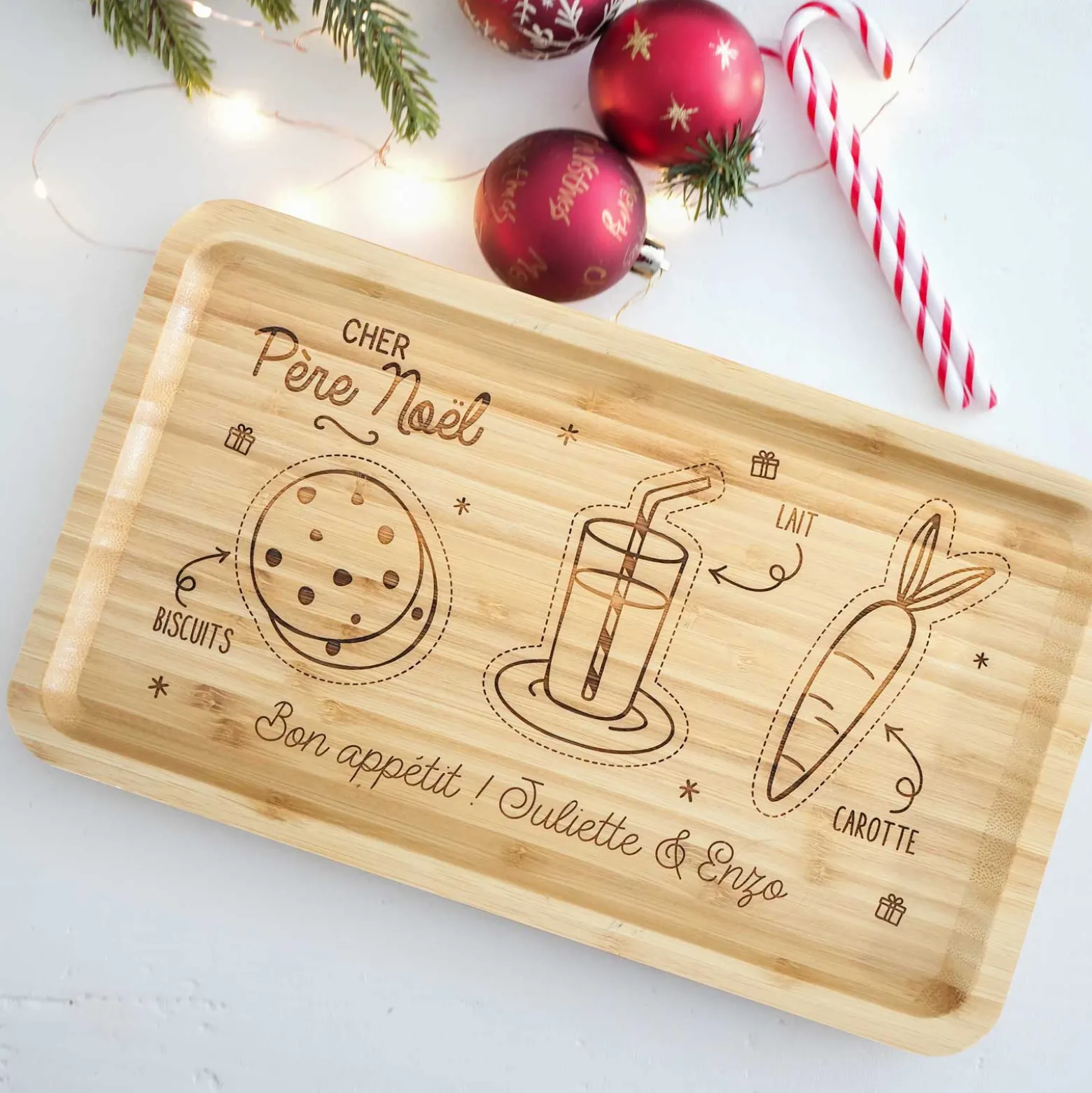 Plateau Noël personnalisé bois gravé 35x20 cm - édition spéciale "Goûter du Père Noël"