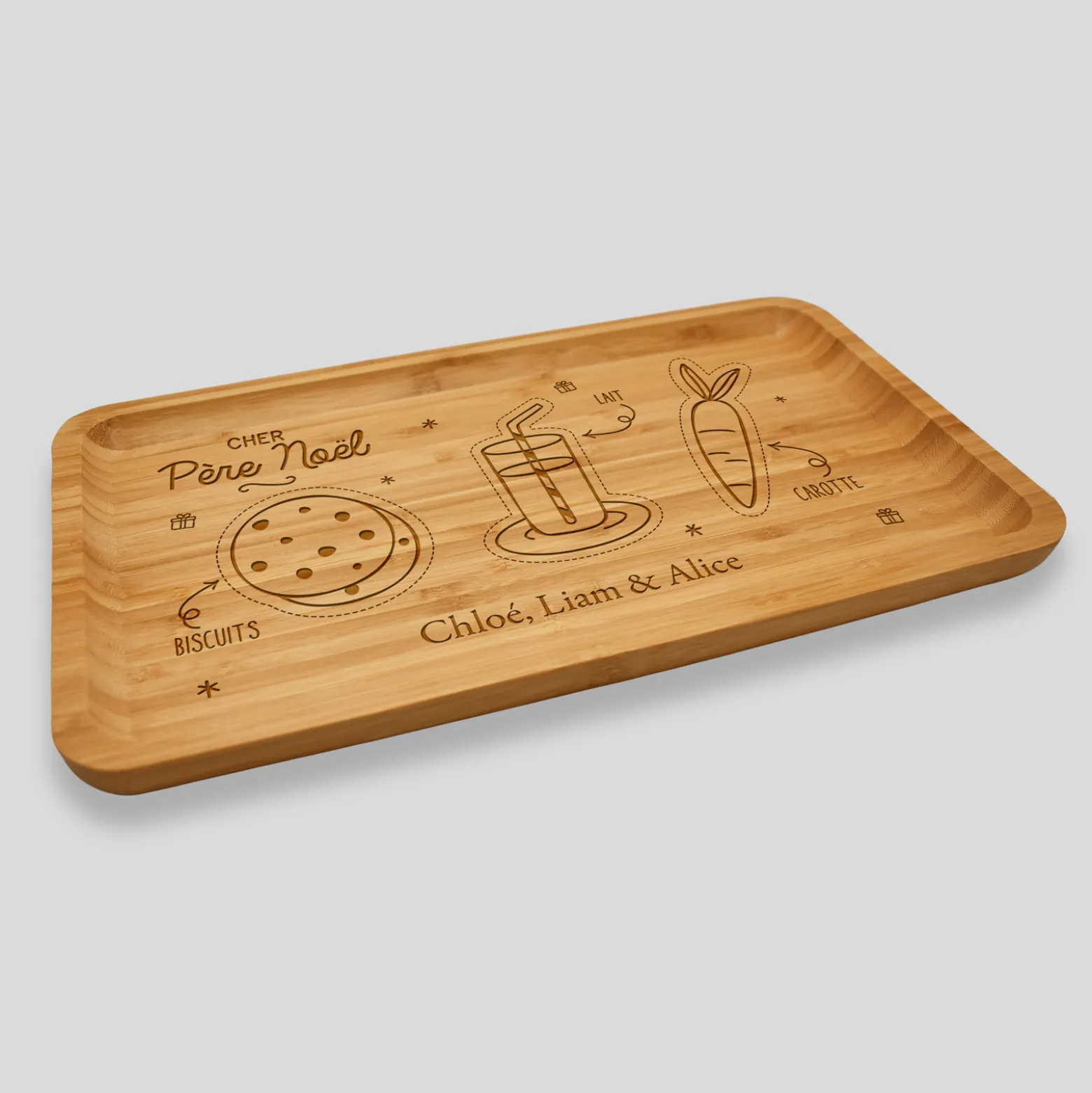 Plateau Noël personnalisé bois gravé 35x20 cm - édition spéciale "Goûter du Père Noël"