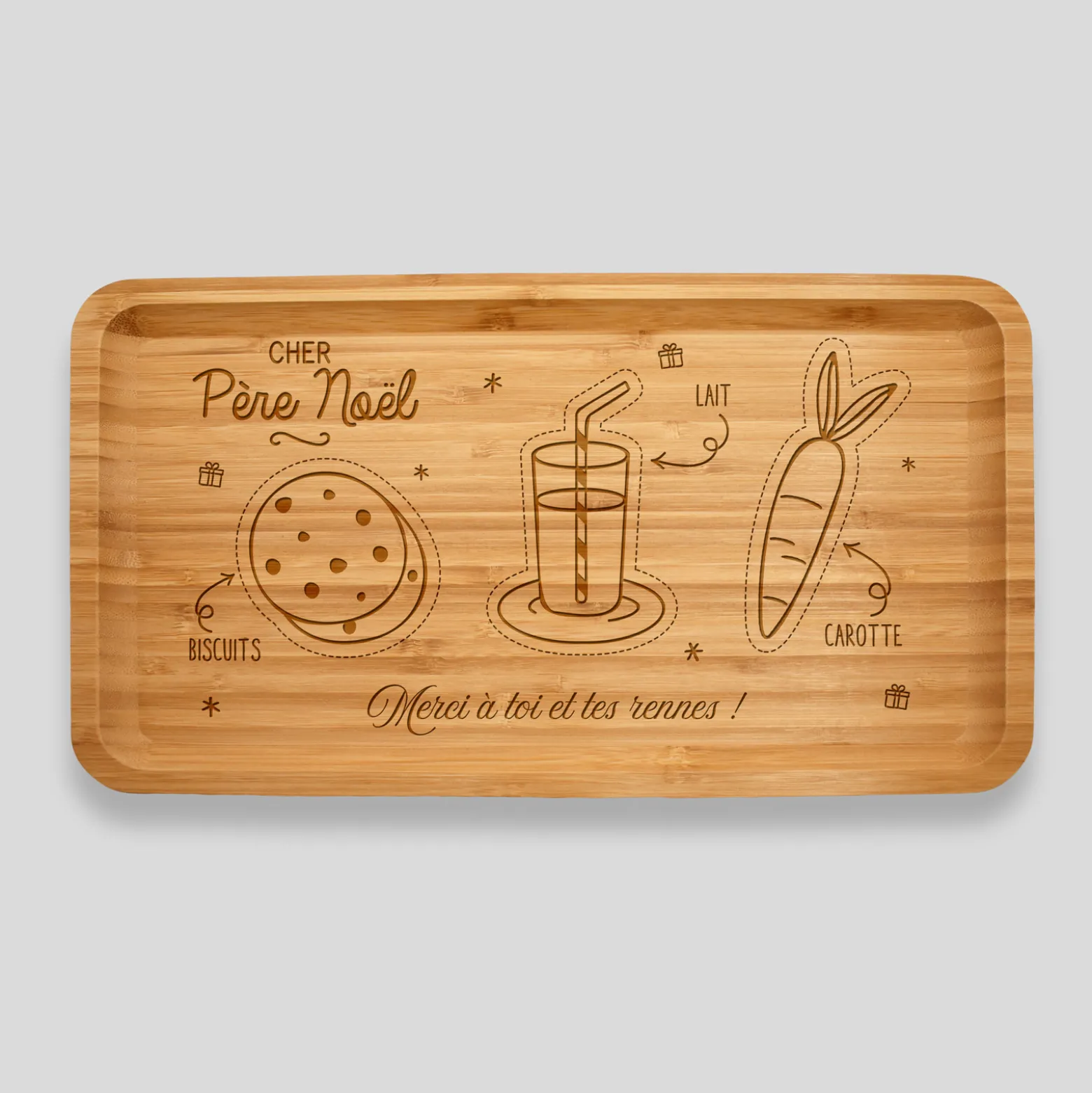 Plateau Noël personnalisé bois gravé 35x20 cm - édition spéciale "Goûter du Père Noël"