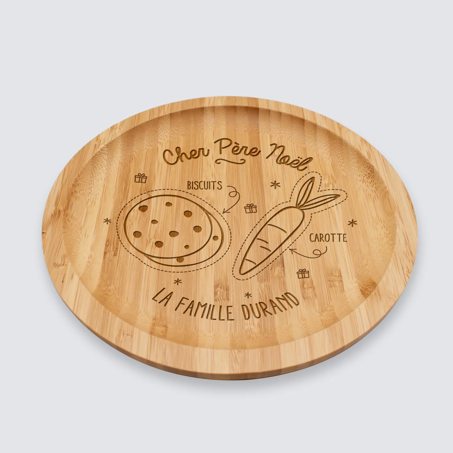 Plateau rond Noël personnalisé bois gravé 20x20 cm - édition spéciale "Goûter du Père Noël"