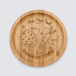 Plateau rond Noël personnalisé bois gravé 20x20 cm - édition spéciale