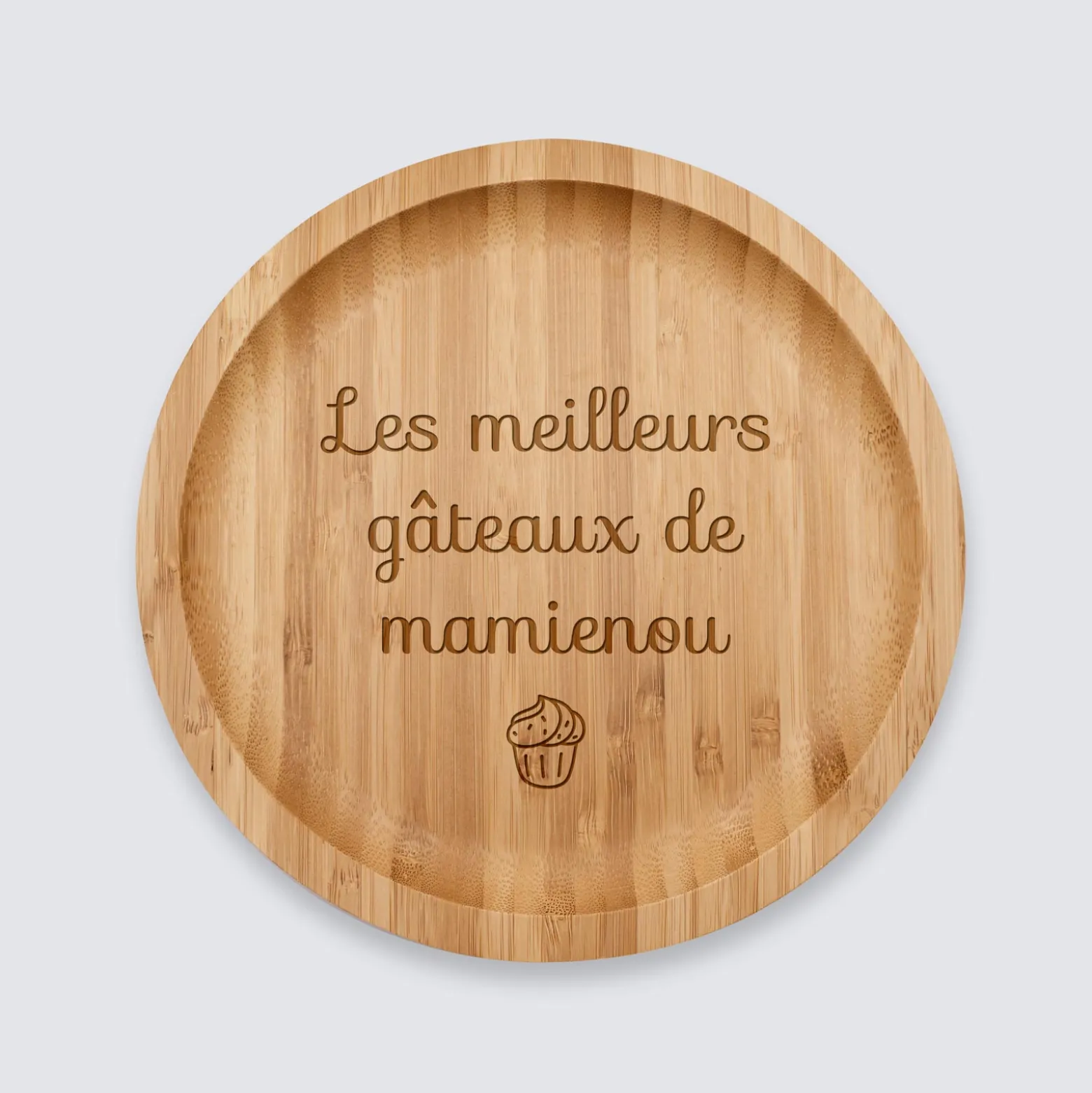Plateau rond personnalisé bois gravé 20x20 cm