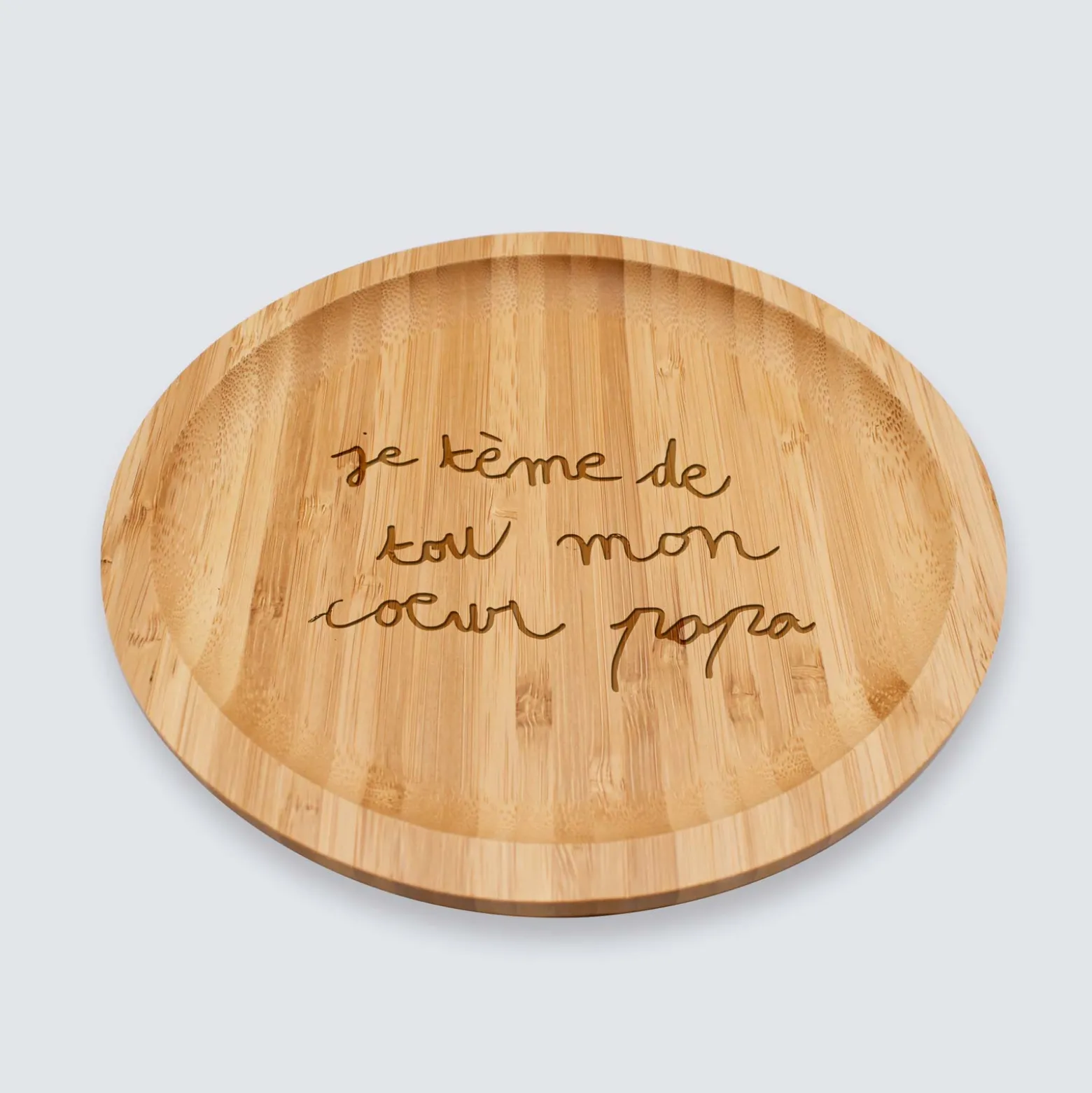 Plateau rond personnalisé bois gravé 20x20 cm