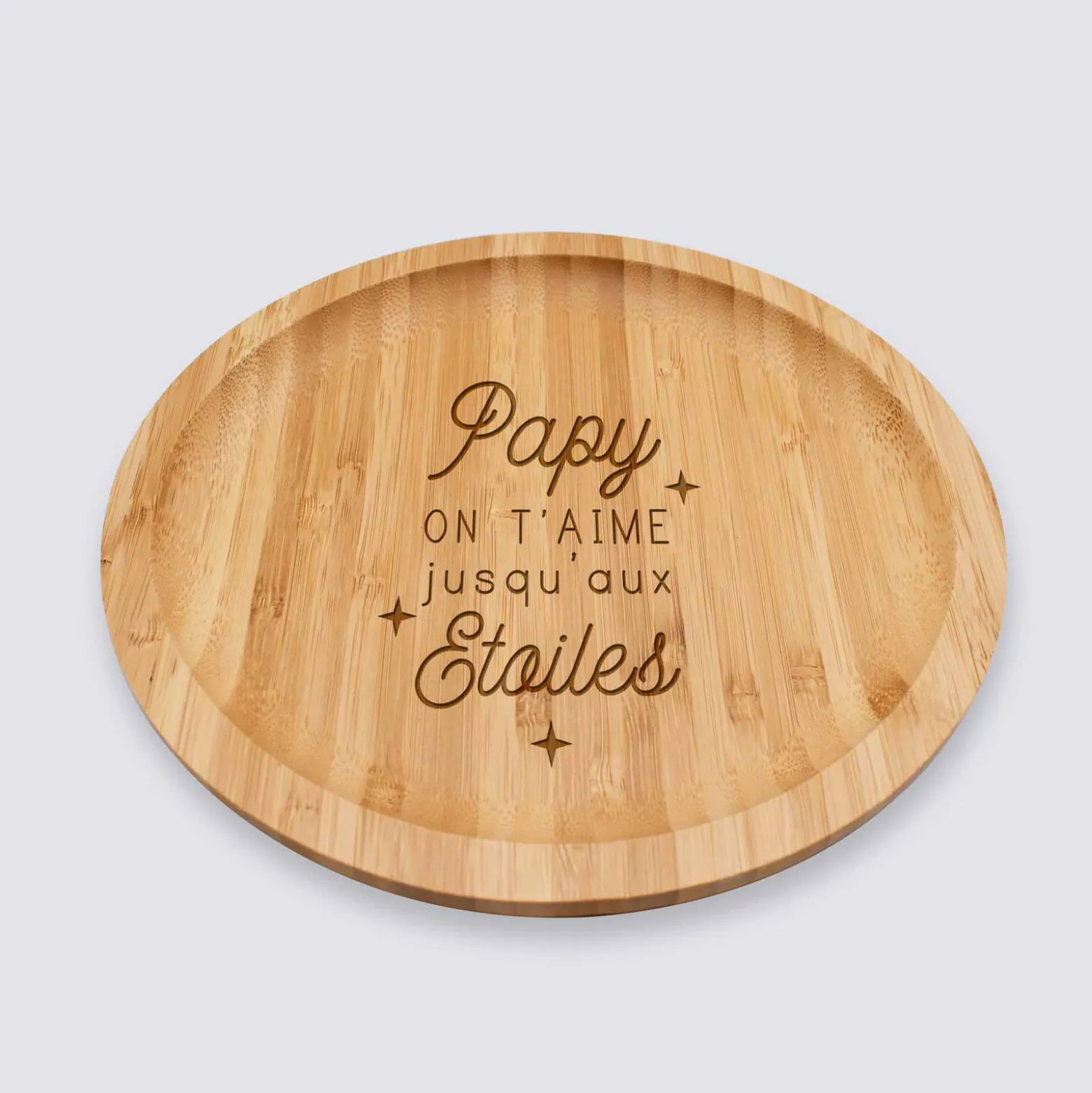 Plateau rond personnalisé bois gravé 20x20 cm