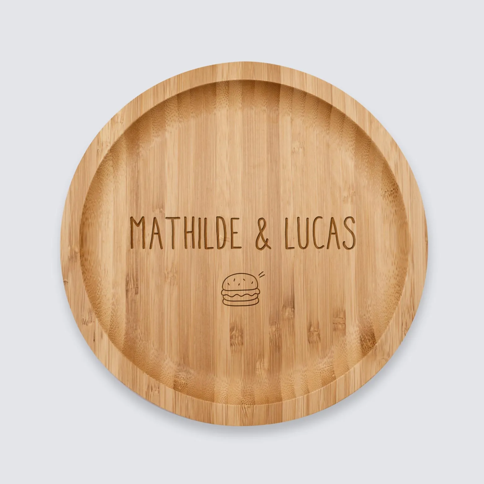 Plateau rond personnalisé bois gravé 20x20 cm
