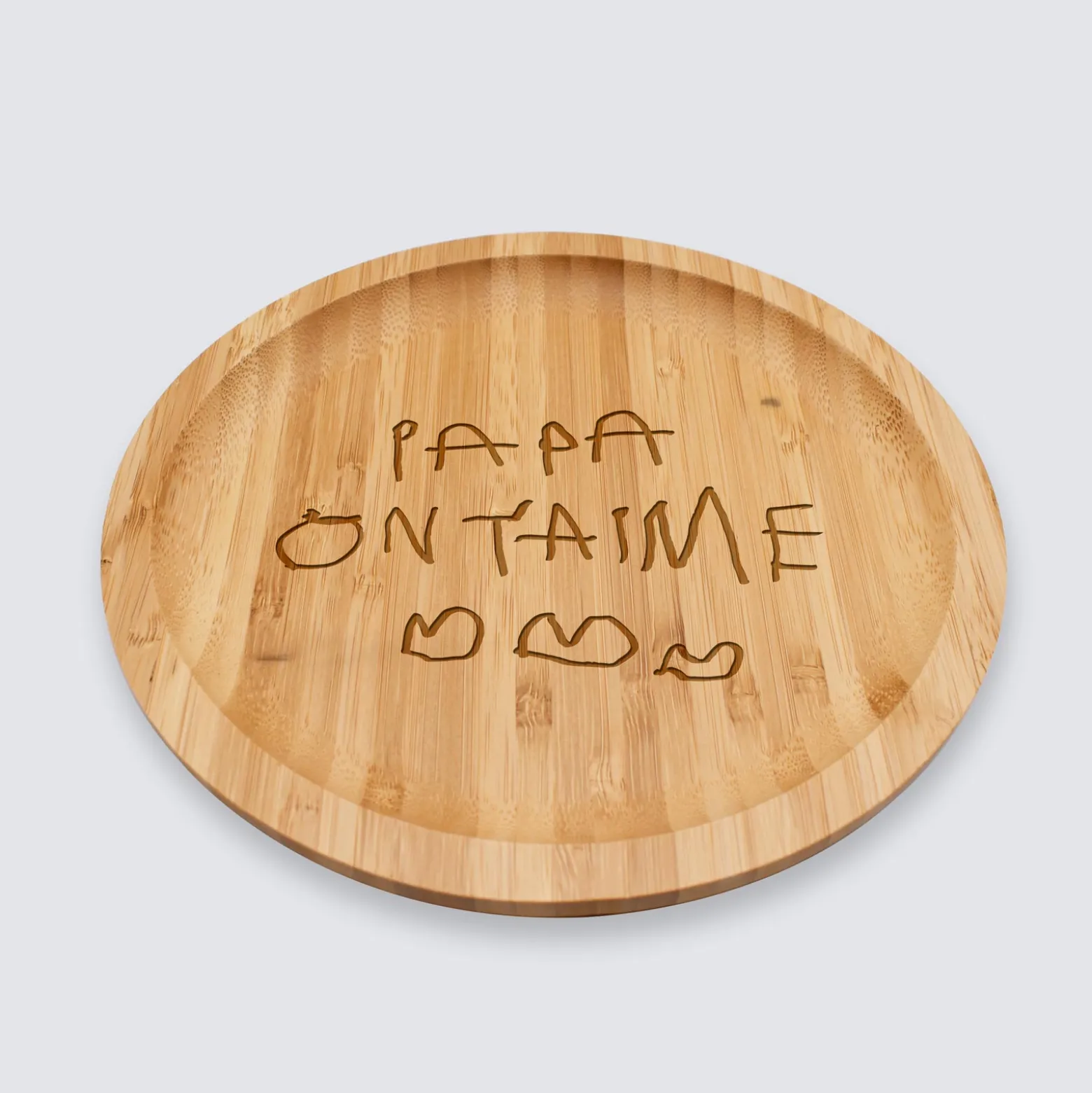 Plateau rond personnalisé bois gravé 20x20 cm - Nos petits imparfaits