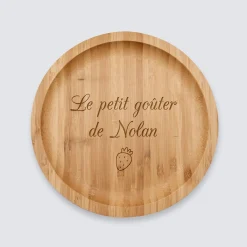 Plateau rond personnalisé bois gravé 20x20 cm - Nos petits imparfaits