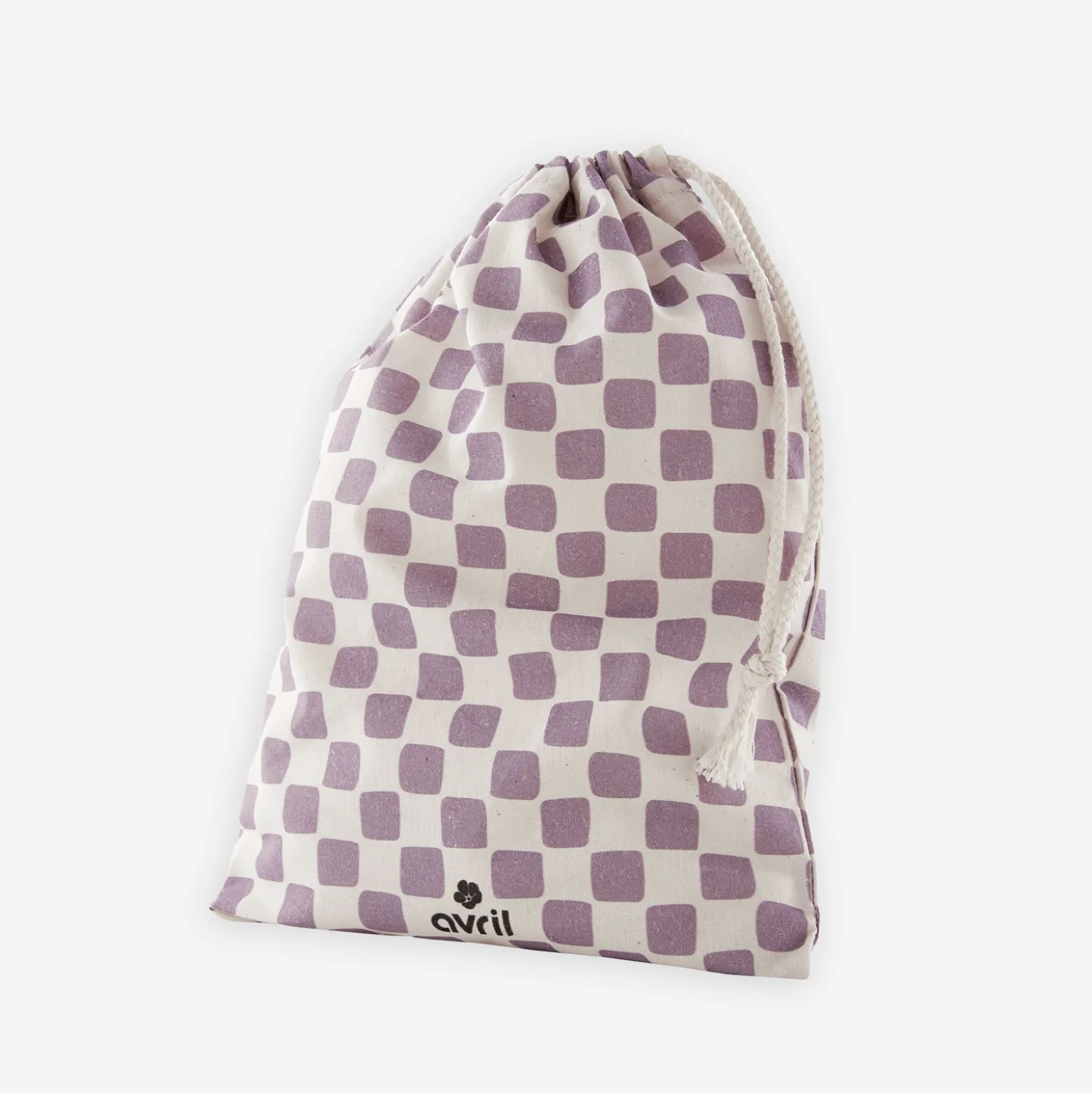 Pochon damier violet coton bio 16x23cm - Avril