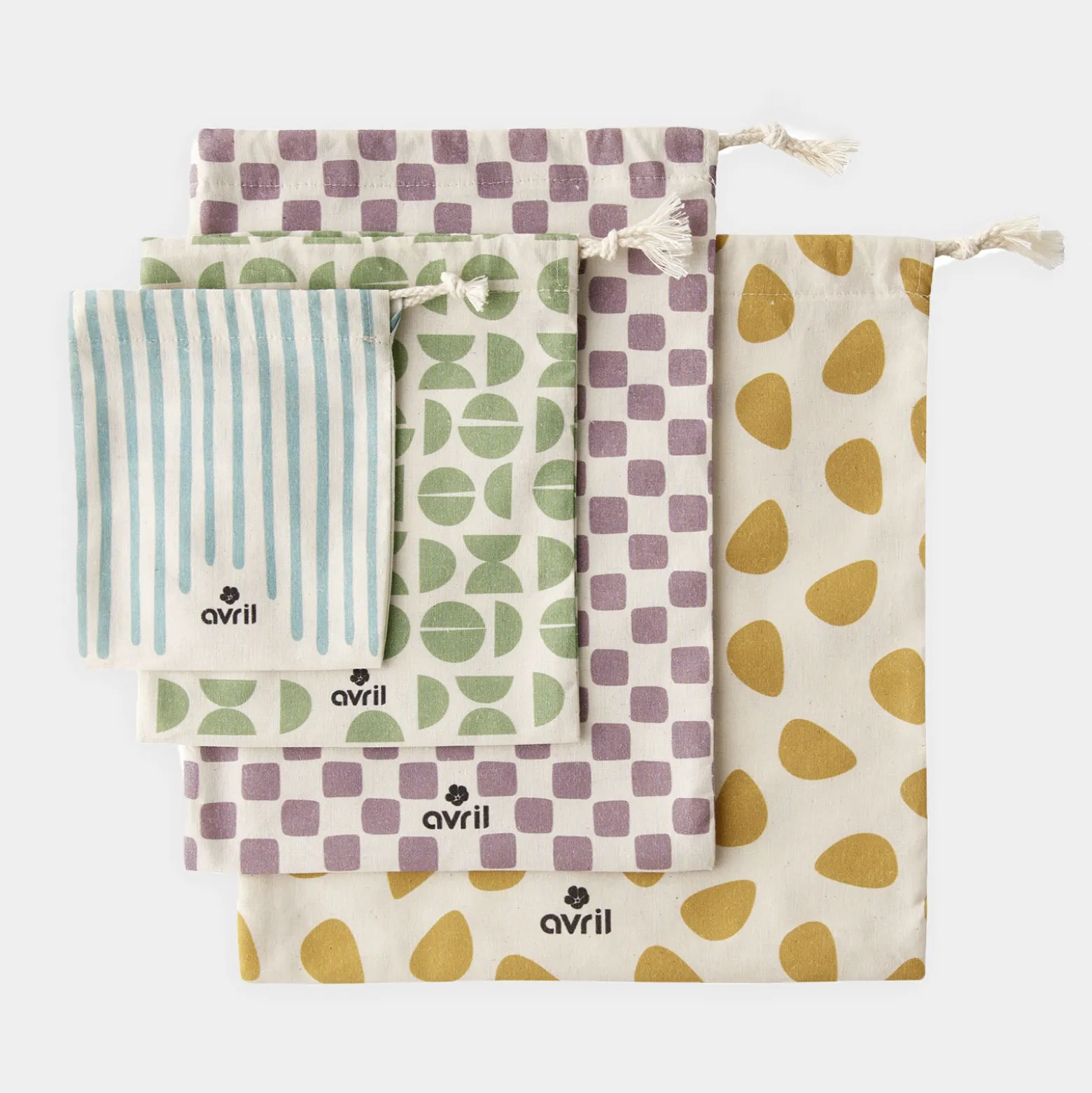 Pochon damier violet coton bio 16x23cm - Avril