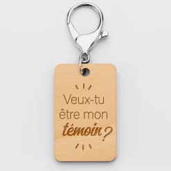 Porte clé EVG personnalisé gravé bois médaille rectangle 55x35 mm