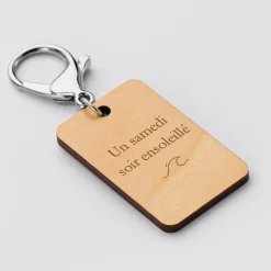 Porte clé EVG personnalisé gravé bois médaille rectangle 55x35 mm