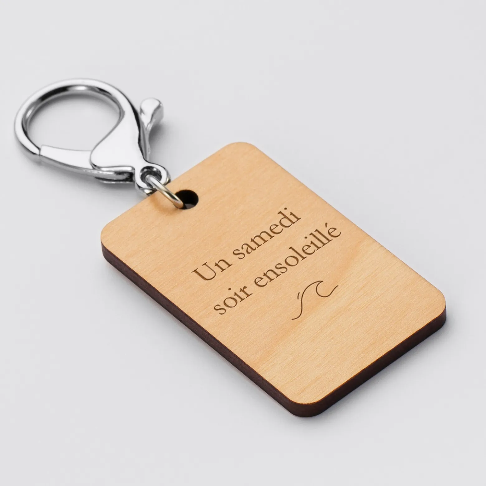 Porte clé EVG personnalisé gravé bois médaille rectangle 55x35 mm