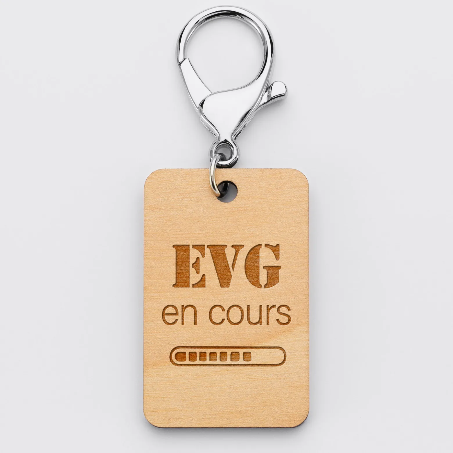 Porte clé EVG personnalisé gravé bois médaille rectangle 55x35 mm