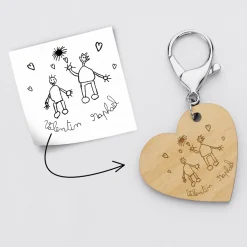 Porte clé personnalisé gravé bois médaille coeur 50x45 mm