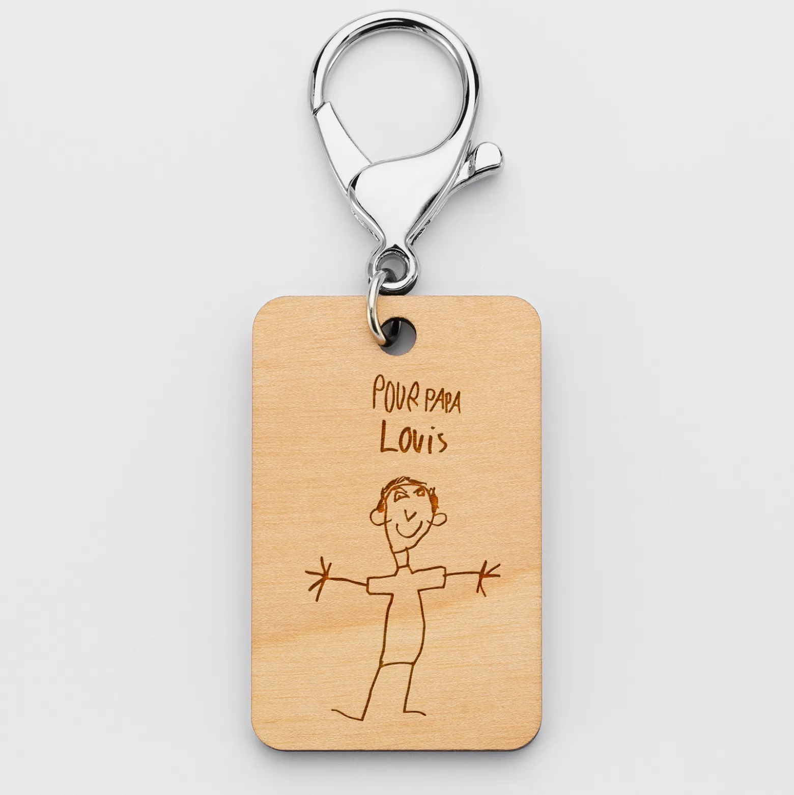Porte clé personnalisé gravé bois médaille rectangle 55x35 mm