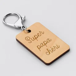 Porte clé personnalisé gravé bois médaille rectangle 55x35 mm