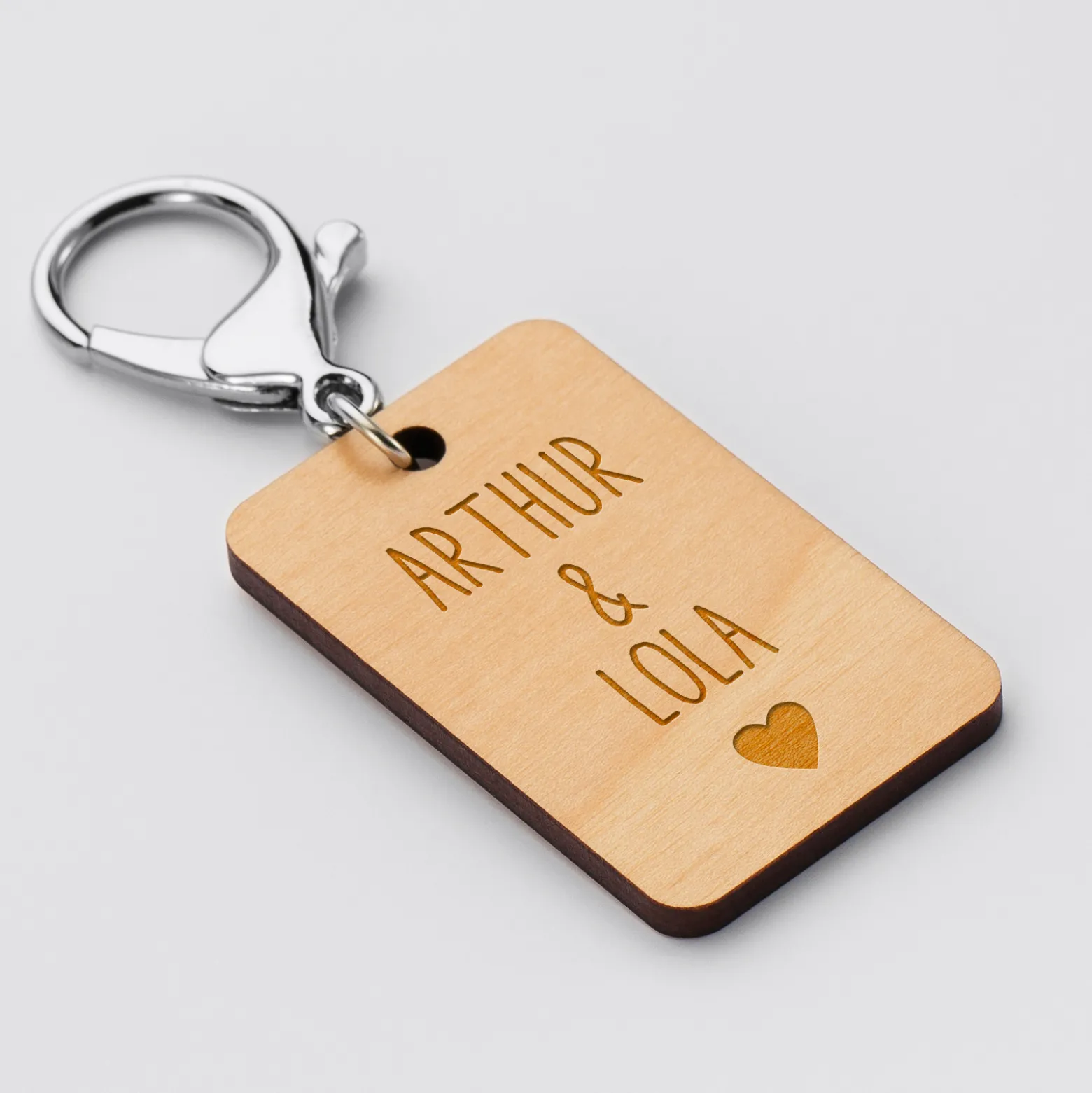 Porte clé personnalisé gravé bois médaille rectangle 55x35 mm