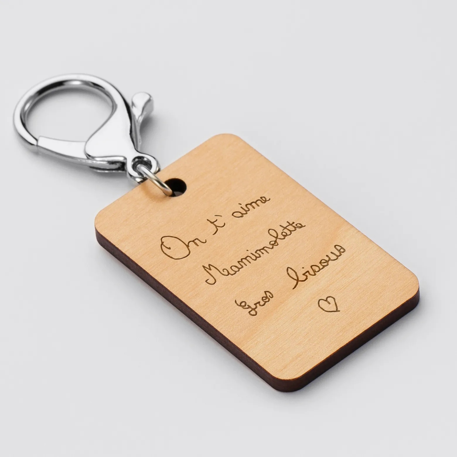 Porte clé personnalisé gravé bois médaille rectangle 55x35 mm