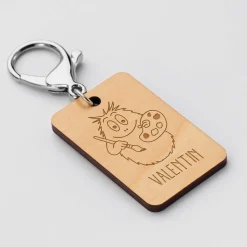 Porte clé personnalisé gravé bois médaille rectangle 55x35 mm - HappyBulle x Barbapapa
