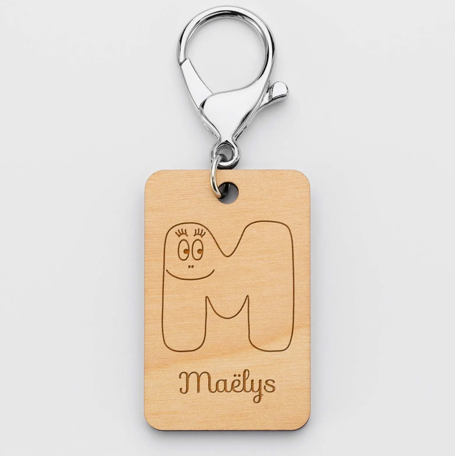 Porte clé personnalisé gravé bois médaille rectangle 55x35 mm - HappyBulle x Barbapapa