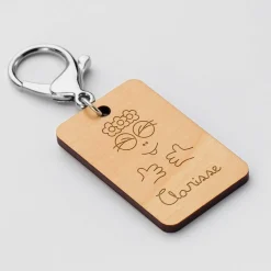 Porte clé personnalisé gravé bois médaille rectangle 55x35 mm - HappyBulle x Barbapapa