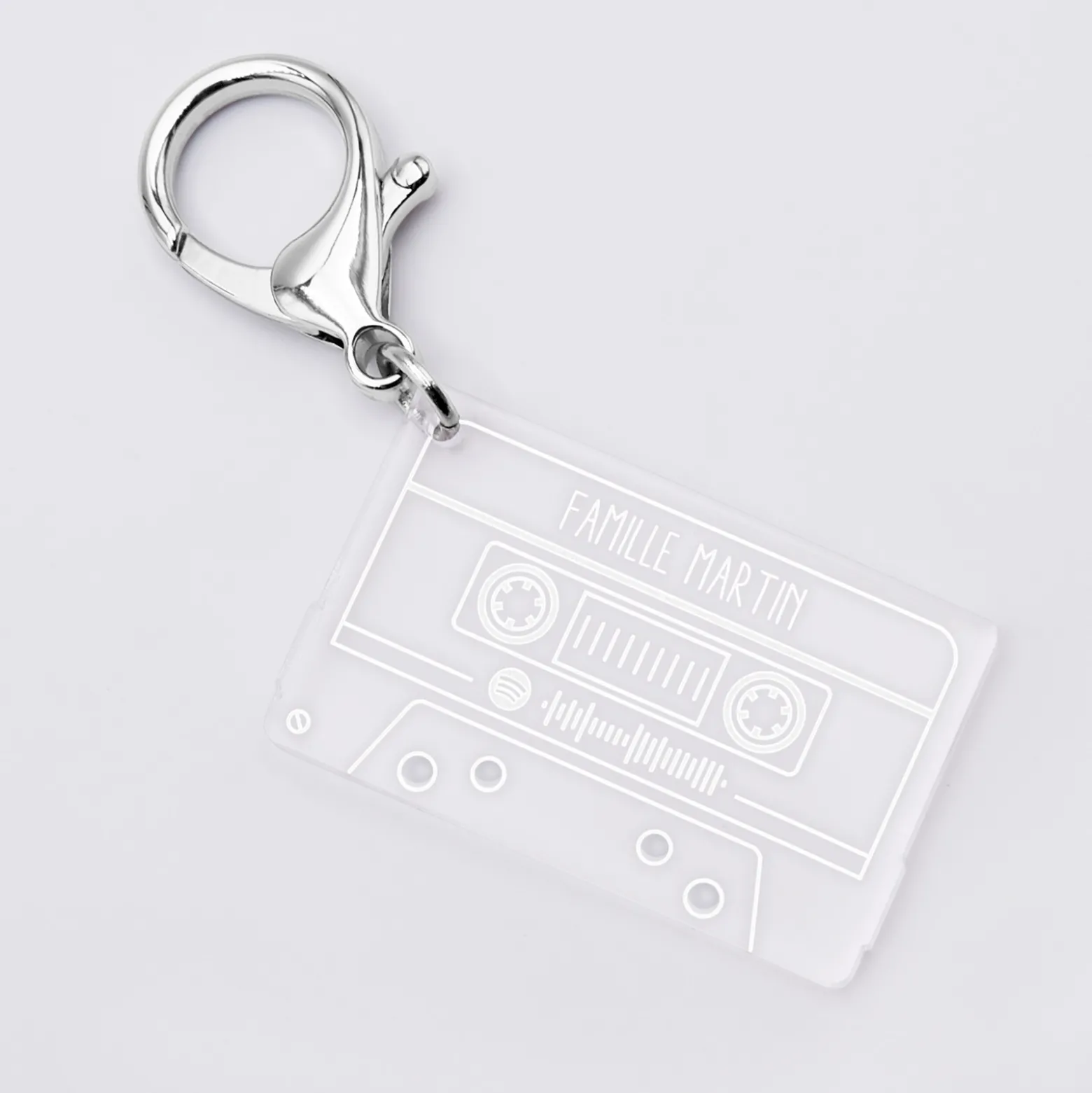 Porte clés Spotify personnalisé gravé acrylique cassette rétro
