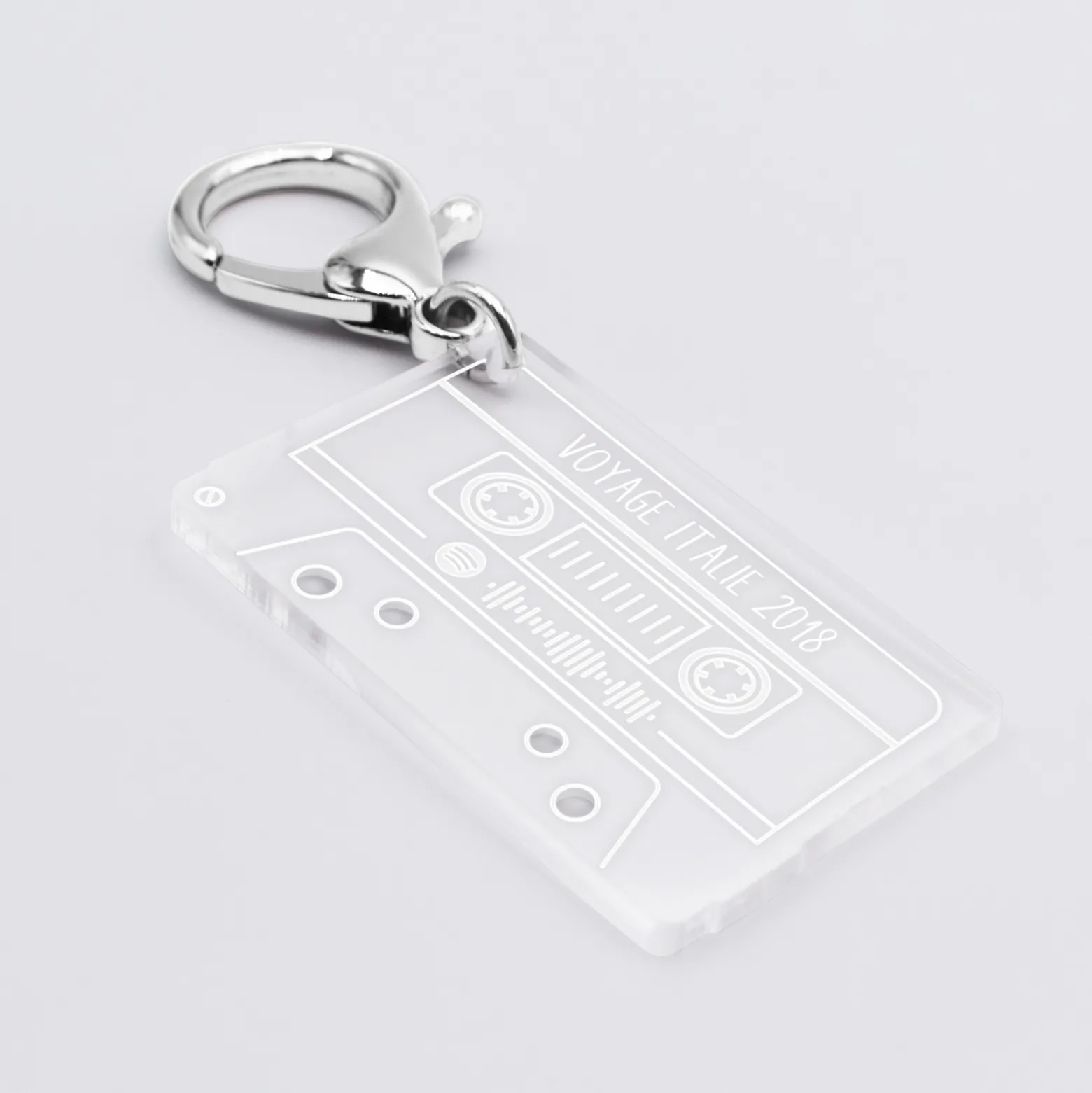 Porte clés Spotify personnalisé gravé acrylique cassette rétro
