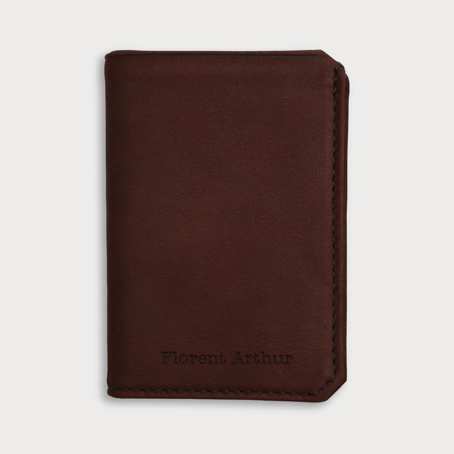 Porte-carte personnalisé double volets cuir couleur cognac 6,8 x 9,8 cm