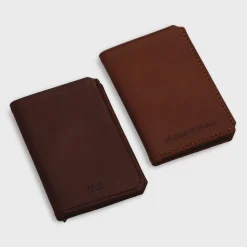 Porte-carte personnalisé double volets cuir couleur cognac 6,8 x 9,8 cm