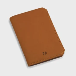 Porte-carte personnalisé double volets cuir couleur Caramel 6,8x9,8cm