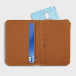 Porte-carte personnalisé double volets cuir couleur Caramel 6,8x9,8cm