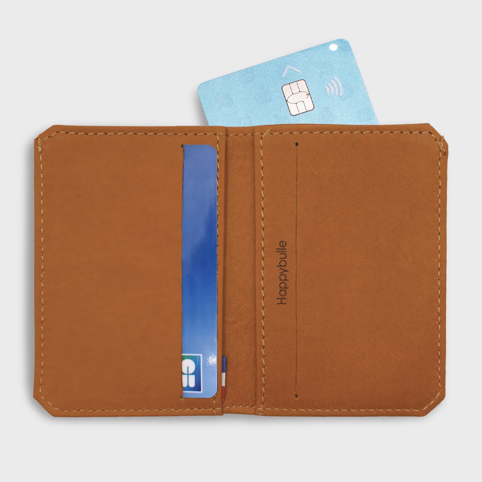 Porte-carte personnalisé double volets cuir couleur Caramel 6,8x9,8cm