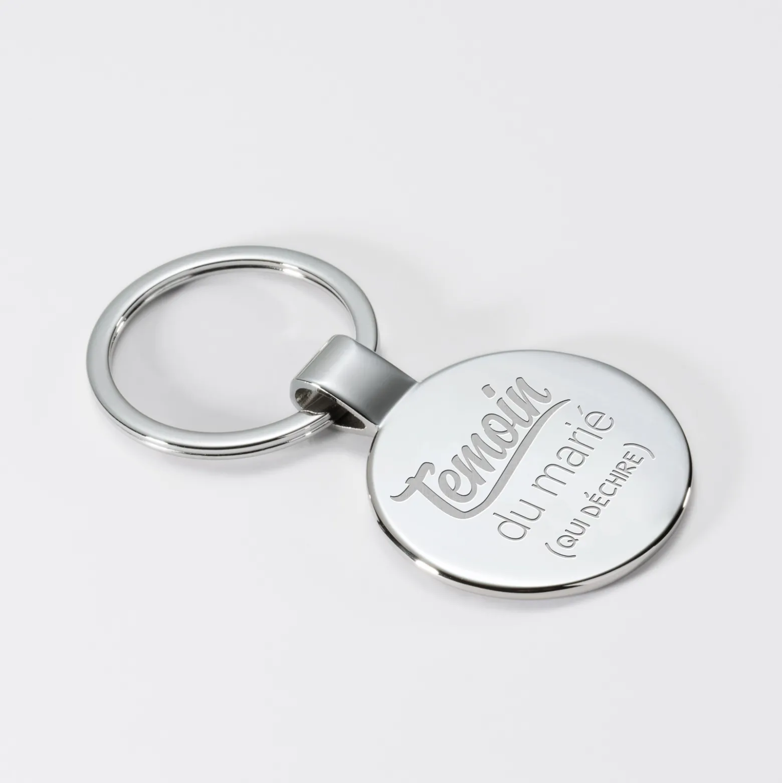Porte-clés EVG personnalisé gravé acier rond 37 mm