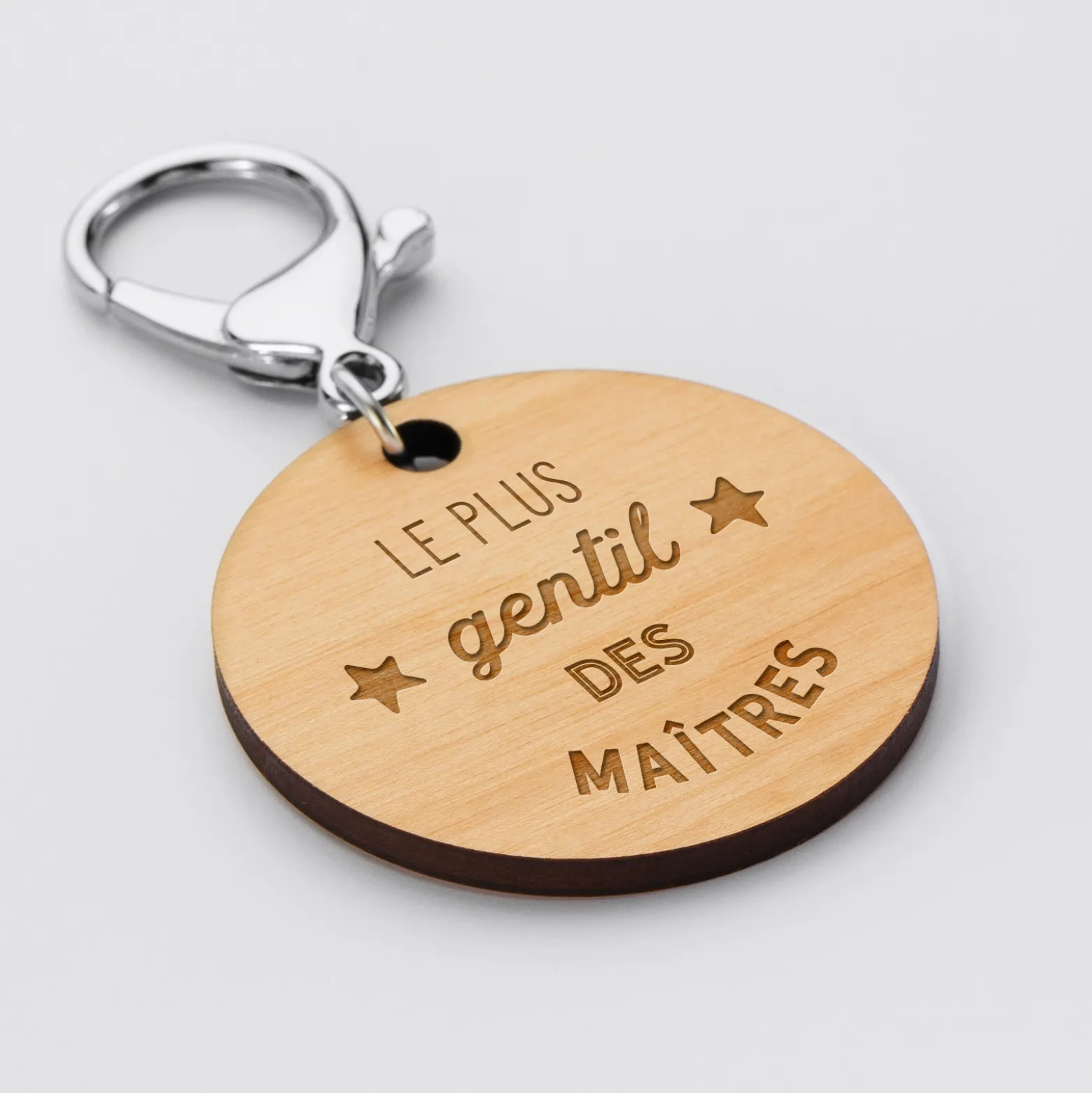 Porte-clés gravé bois médaille ronde 50 mm - édition spéciale "l'école est finie"