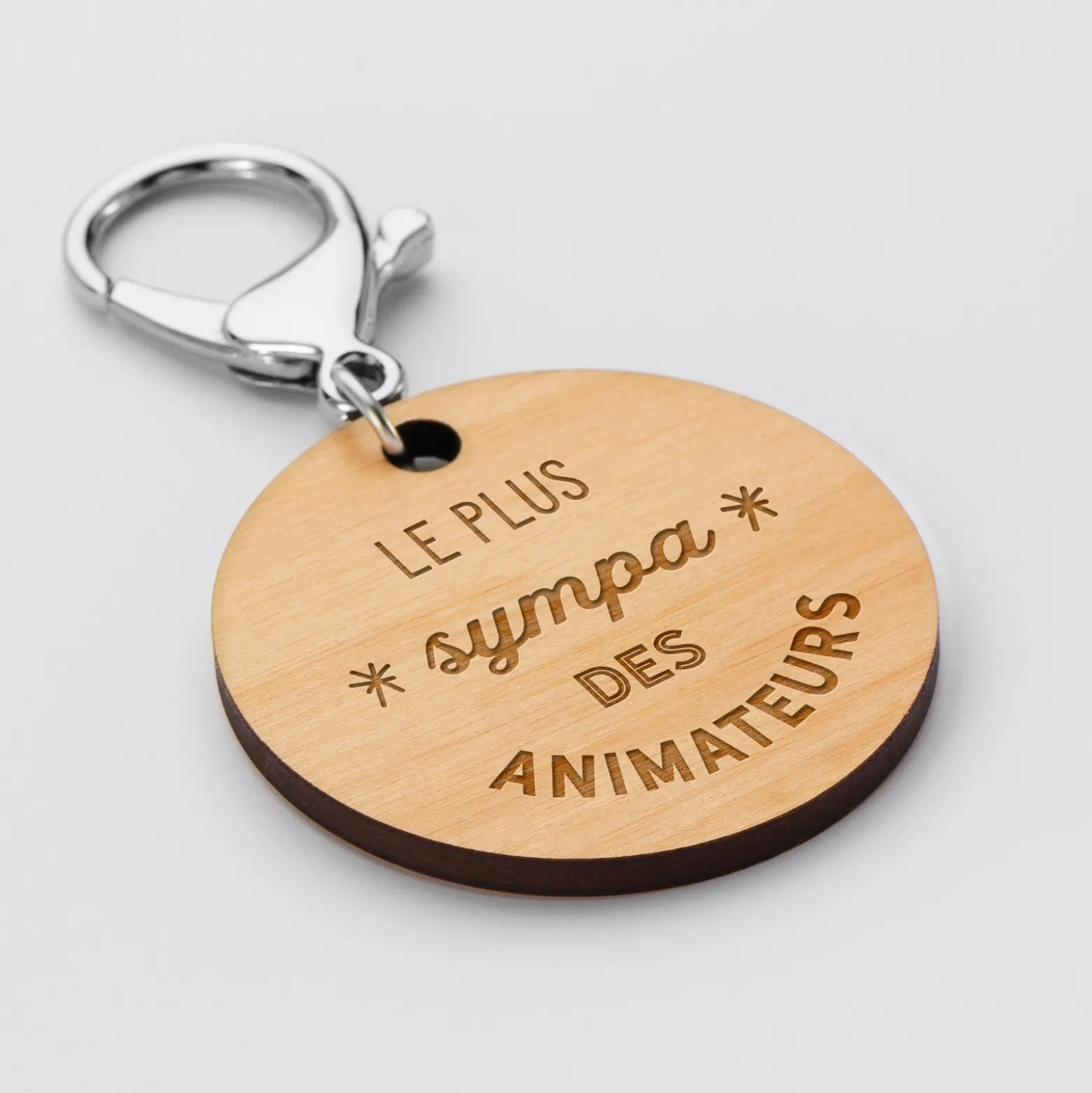 Porte-clés gravé bois médaille ronde 50 mm - édition spéciale "l'école est finie"