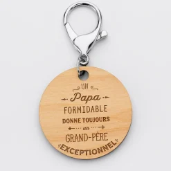 Porte-clés gravé bois médaille ronde 50 mm - Edition spéciale "Grand-Père Exceptionnel"