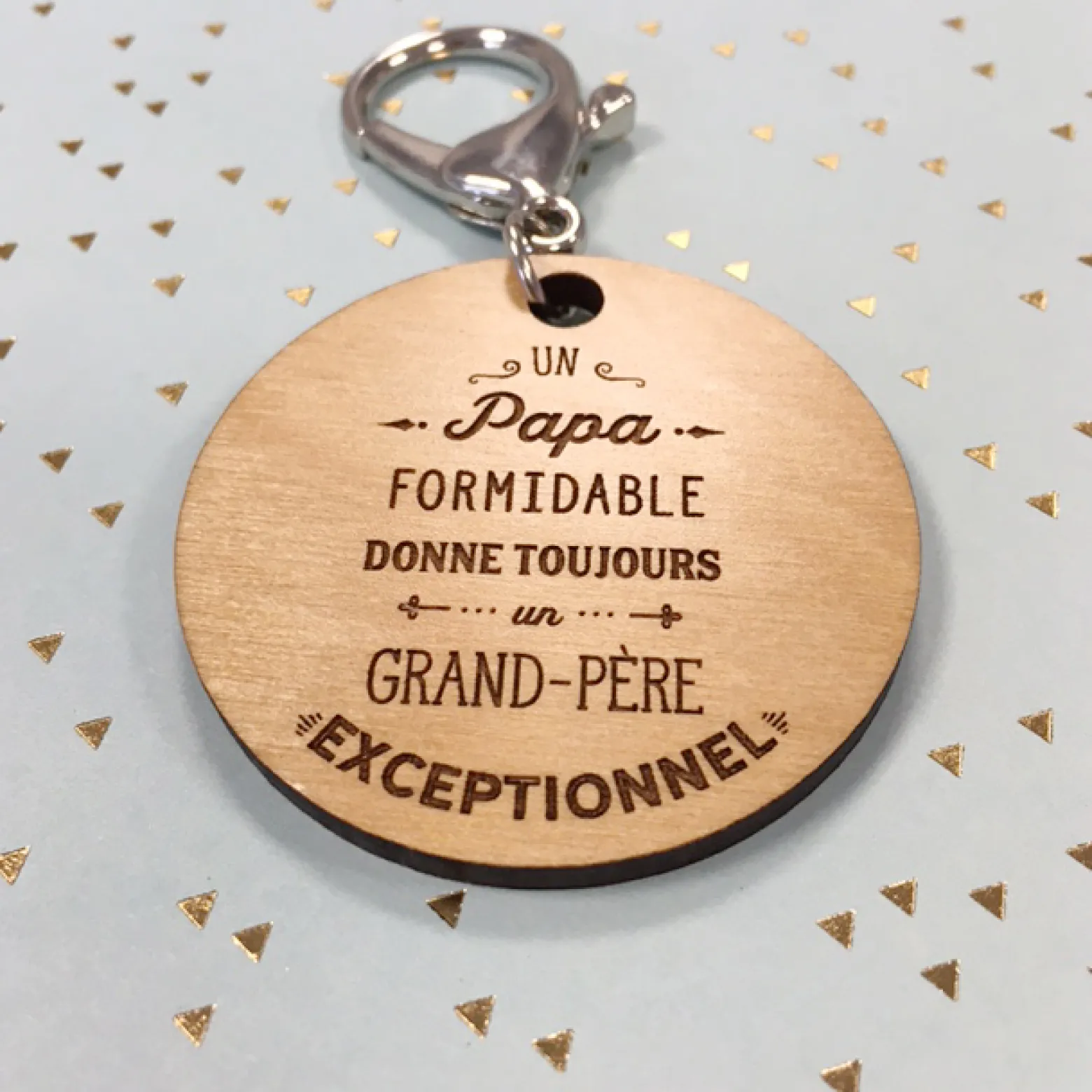 Porte-clés gravé bois médaille ronde 50 mm - Edition spéciale "Grand-Père Exceptionnel"