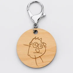 Porte-clés gravé bois médaille ronde 50 mm - Edition spéciale "Papa on t'aime très fort"